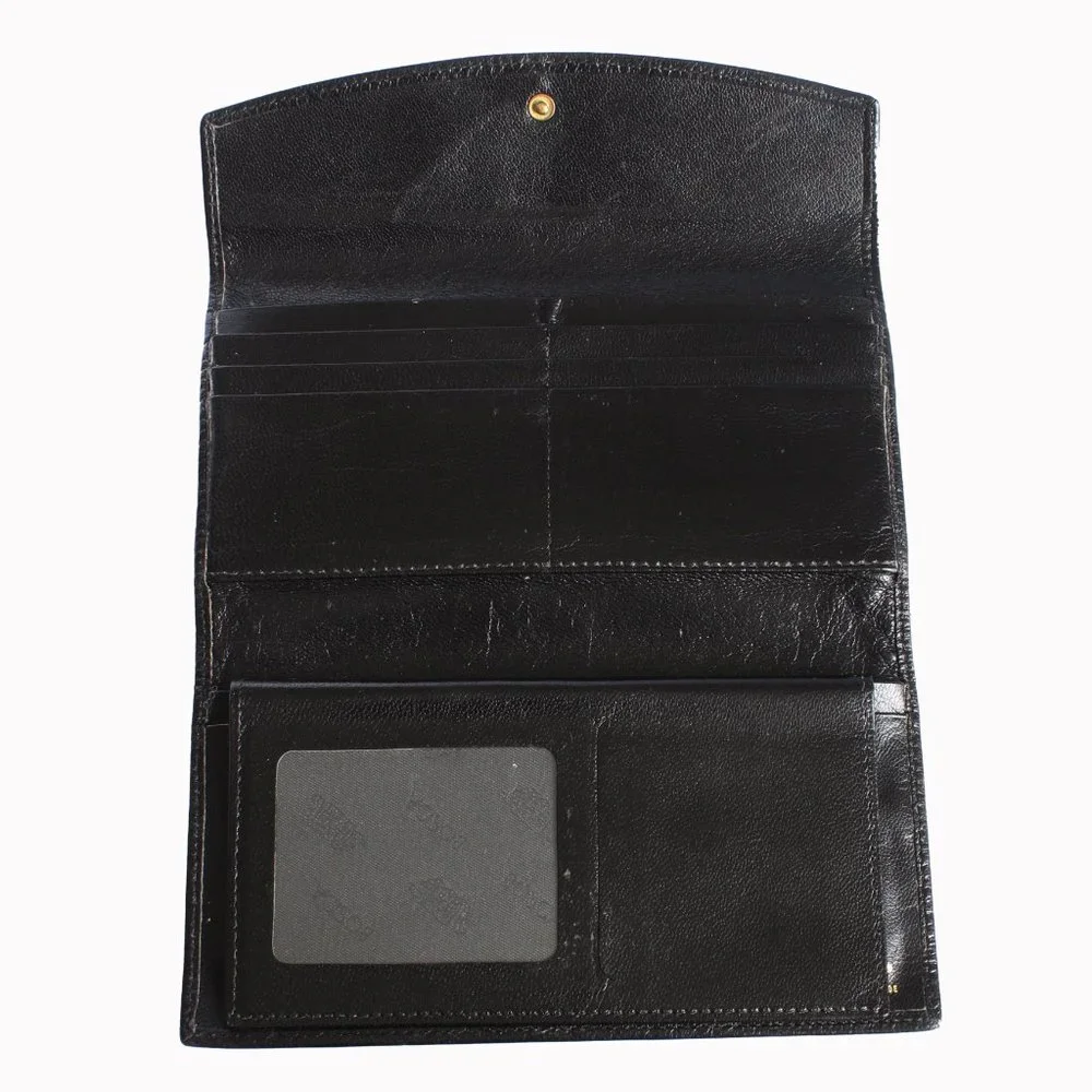 Bosca Wallet with Check Book Holder Black Leather Trifold Vintage